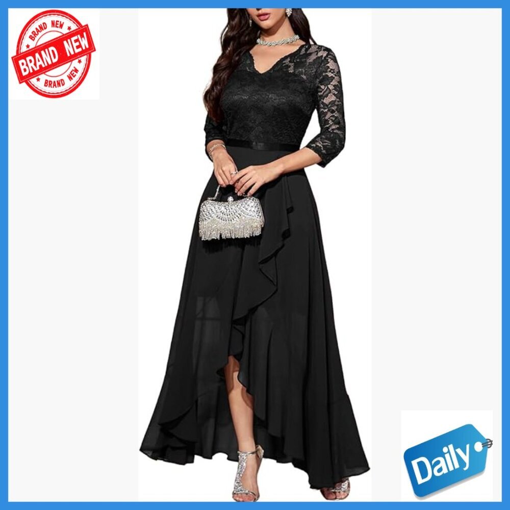 V-Neck Lace Hi-Lo Formal Dress for Wedding Guest Cocktail Party